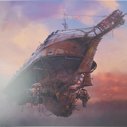 Fallout 4 Art Print Brotherhood Of Steal Prydwen Over Boston Exclusive 9" x 5.5" - Picture 3 of 3