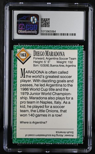 Diego Maradona 1990 Sports Illustrated for Kids soccer card SI CSG graded 9 MINT - Picture 2 of 2