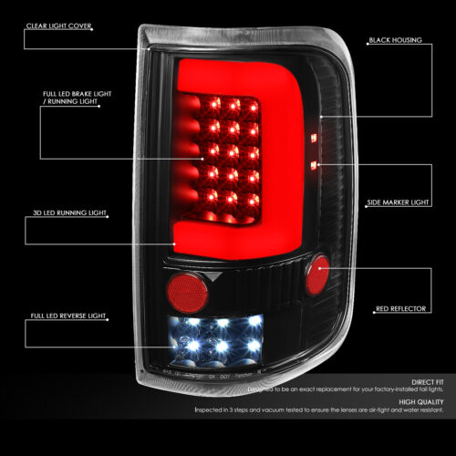 FOR 2004-2008 FORD F150/LOBO PAIR RED 3D LED BAR TAIL LIGHT REVERSE LAMPS BLACK - Picture 2 of 10
