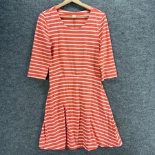 Old Navy Dress Women M Medium Pink Striped Sheath Midi 3/4 Sleeve Cotton Casual