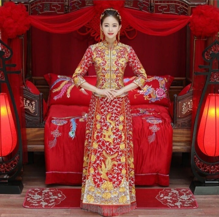 red chinese dragon dress Antique Han Tang Dynasty wedding dress for Women and Men