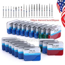 100Pcs 20 Types Dental Diamond Burs High Speed Handpiece Friction Grip AZDENT