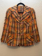 Women  s Vintage Made In Romania Ruched Plaid Blazer Size 7/8
