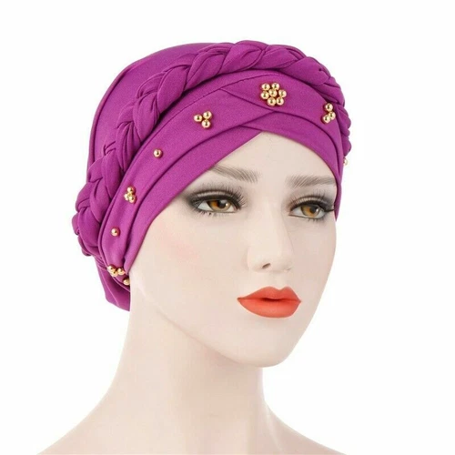 Women Ladies Hair Braid Loss Hat Wrap Cancer Chemo Cap Muslim Head Scarf Turban - Picture 31 of 58