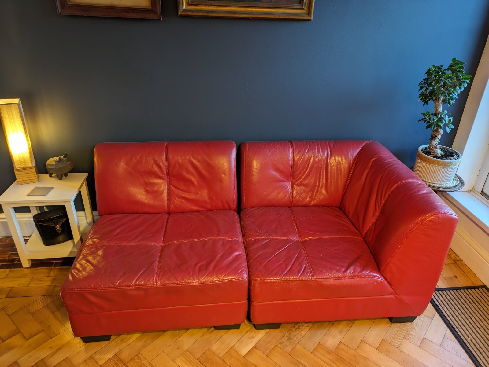 Leather modular sofas chairs 4 pieces red corner suite modern CAN