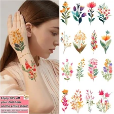 Set of 16 Flowers - Waterproof Temporary Fake Tattoo Stickers Arm Leg Body Art