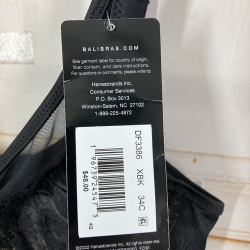 Bali One Smooth U Lace Minimizer Underwire Bra DF3386 Black Size 34C NWT - Picture 8 of 14