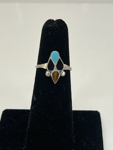 Vintage 1970s Native American Turquoise Sterling Silver Ring Size 5.5
