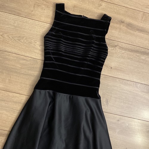 T TADASHI Shoji Neiman Marcus Velvet Taffeta Maxi Evening Dress BLACK Vintage 4 - Picture 4 of 12