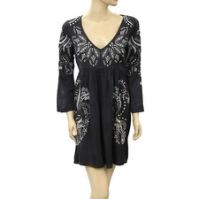 Odd Molly Anthropologie Floral Embroidered Mini Dress Paisley Gray S NEW 214913