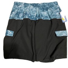 Mossy Oak Men  s M Fishing Elements Swim Cargo Shorts Black/Aqua Water Camo NWT