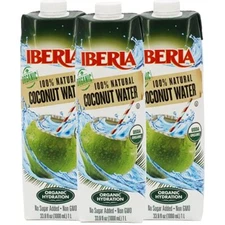 Iberia 100% Pure Organic Coconut Water 1 Liter  33.8 Fl Oz Pack of 3