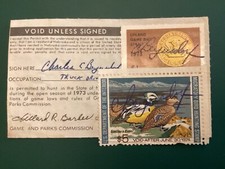 ICOLLECTZONE US RW43 Duck stamp 1970 & Nebraska Hunting stamp on license Nice