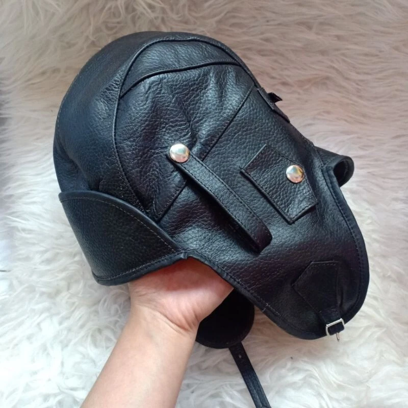 ENVÍO GRATUITO Sombrero de Cuero de Vaca Genuino Negro con Orejeras Largas Sombrero de Piloto Foto 2 de 4