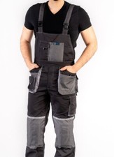 Workwear Mens Dungarees Overalls Builders Trousers Grey (Knee Pads Option)