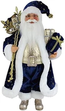 16" Inch Standing Blue & Gold Santa Claus Christmas Figurine Figure Decoration 1