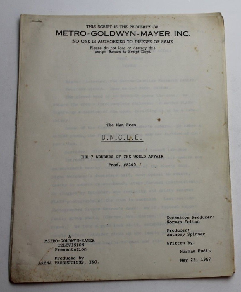 Vintage 1967 THE MAN FROM U.N.C.L.E. Story Script by Norman Hudis - 7 Wonders of the World