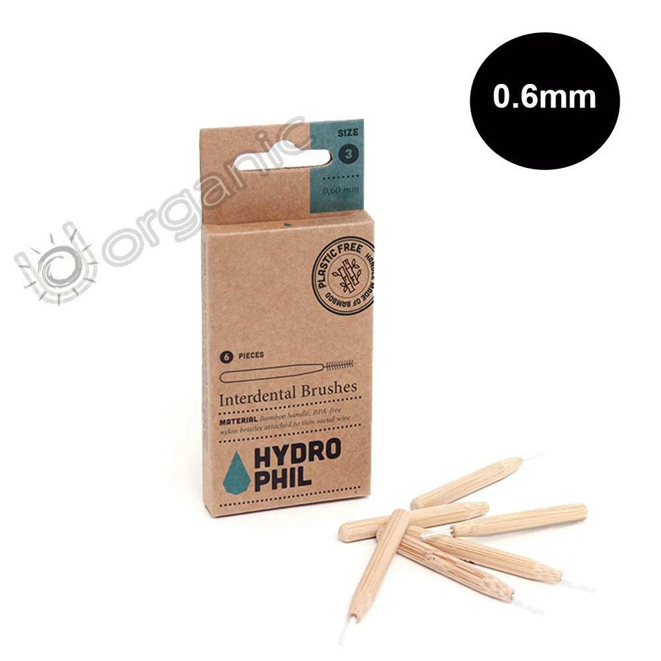 Hydrophil Plastic Free Bamboo Interdental Brushes 6 Pieces Size 3 = 0.6mm