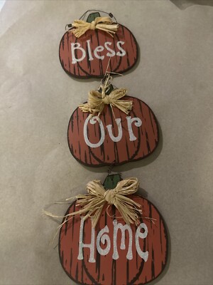 Pumkins Wooden Door Wall Hanging Bless our Home Sign Plaque Home Decor 