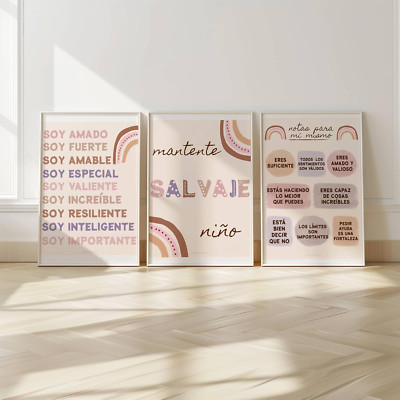 Spanish Learning for Kids: Set of 3 Boho Rainbow, Help Build Confidence with Spa