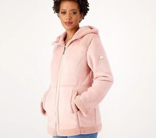 Koolaburra By Ugg Faux Suede Sherpa Trim Hooded Coat - Women's Xs - Misty Rose