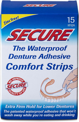 Comfort Strips Waterproof Denture Adhesive - Zinc Free - Extra Firm Hold for Low