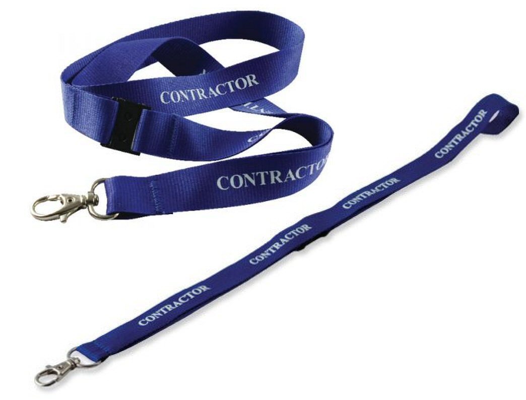 Durable Lanyard Contractor Printed Necklace Safety Closure Blue 88cm Pack of 10