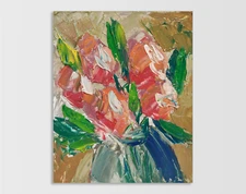 Original oil painting Red abstract roses bouquet art on hardboard 8 x 10 in