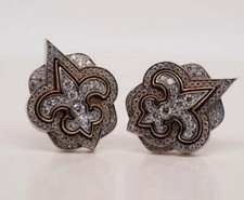 4.10 Carat White Cubic Zirconia Fleur-de-lis 925 Pure Silver Wedding Cufflinks