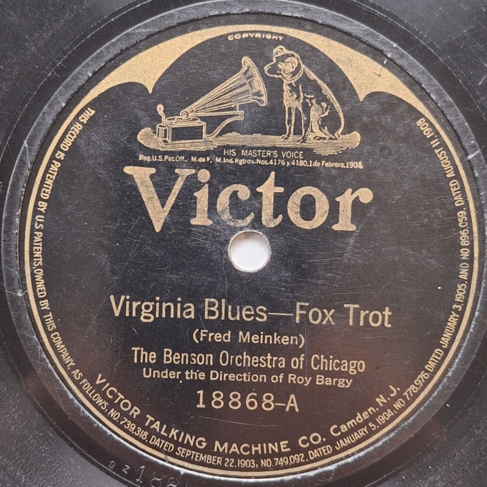 The Benson Orchestra Venetian Love Boat/Virginia Blues Victor 18868 78RPM