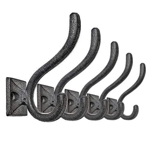 5-Pack Antique Black Wall Hooks, Vintage Modern Farmhouse Style, Decorative  Cast