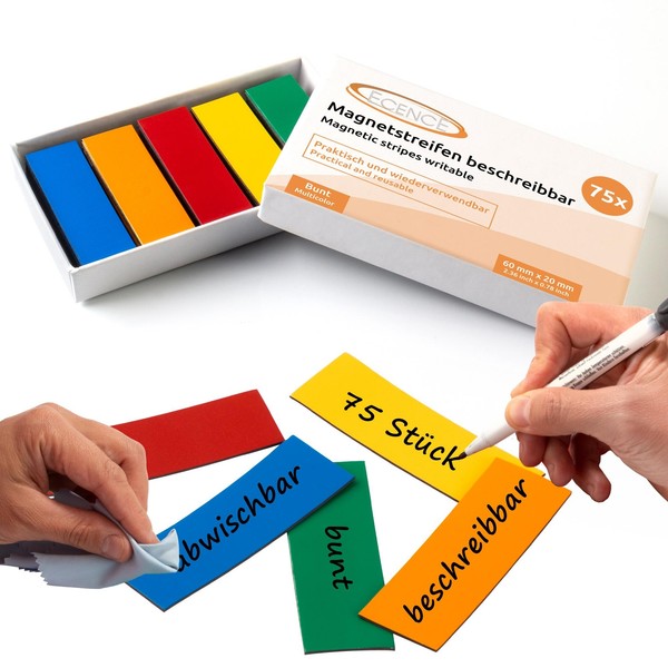 75 Magnetstreifen Beschreibbar Etiketten Magnete Schilder Bunt 60X20Mm-image