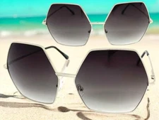 Oversized Exaggerated Classic Vintage Retro Style SUNGLASSES Large Silver Frame