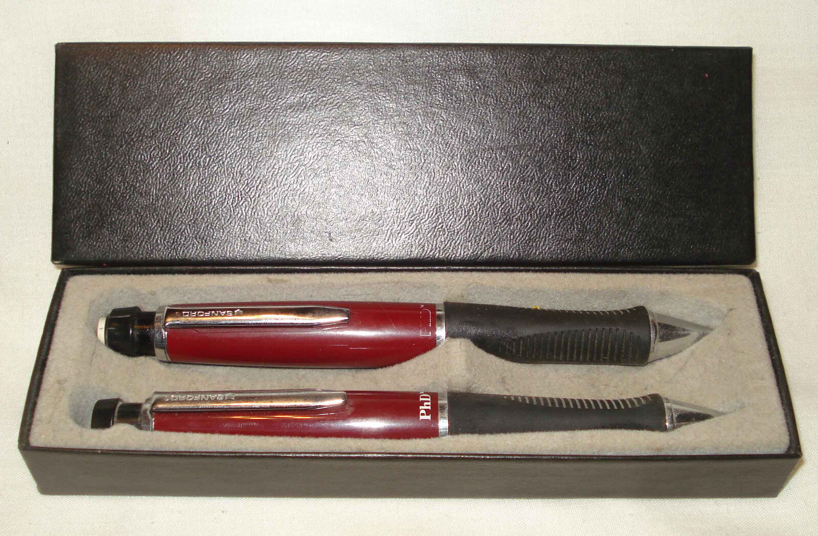 Sanford PhD Maroon Silver Fat Mechanical Pencil & Ink Pen Set w/Box