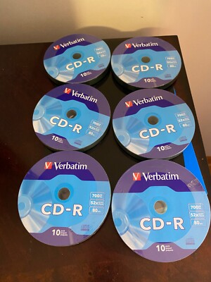 BRAND NEW LOT OF 6 Verbatim 52x CD-R 700MB Capacity recordable blank disk 10Pack