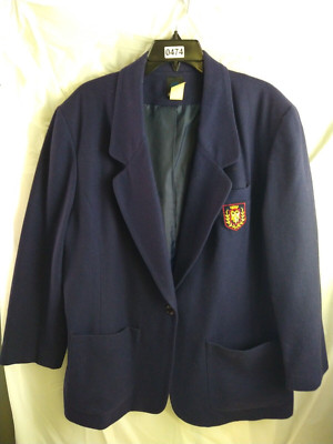 Panther Blazer Women's 20W Navy Pockets Vintage 100% Wool Career Smart Academia