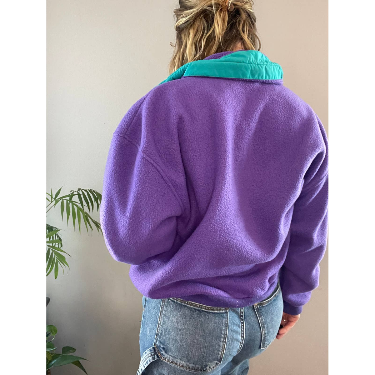 90s Vibrant Purple Zip Vintage Jacket with Seafoam Green