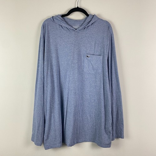 Vineyard Vines Edgartown Long Sleeve Hoodie Shirt Mens XL Tall Blue Stripe Whale