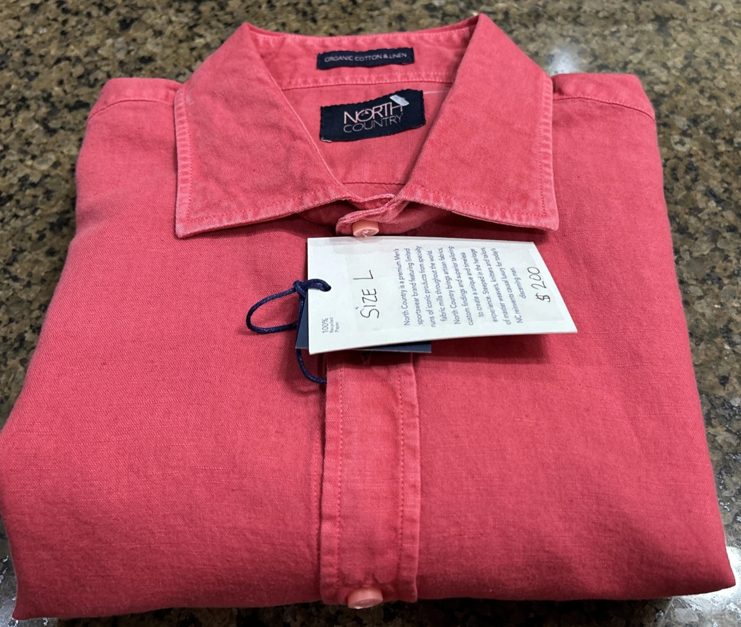 NWT North Country L red long sleeve button up linen shirt mens $200