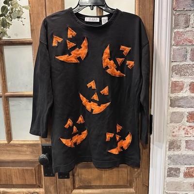 Vtg Chaus Sport Halloween Top Tunic Embellished Beaded Pumpkin Jack O Lantern S