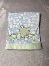 Carters Baby Blanket Frog Go Green Blue White Leaves Soft Plush Lovey 30"x40"