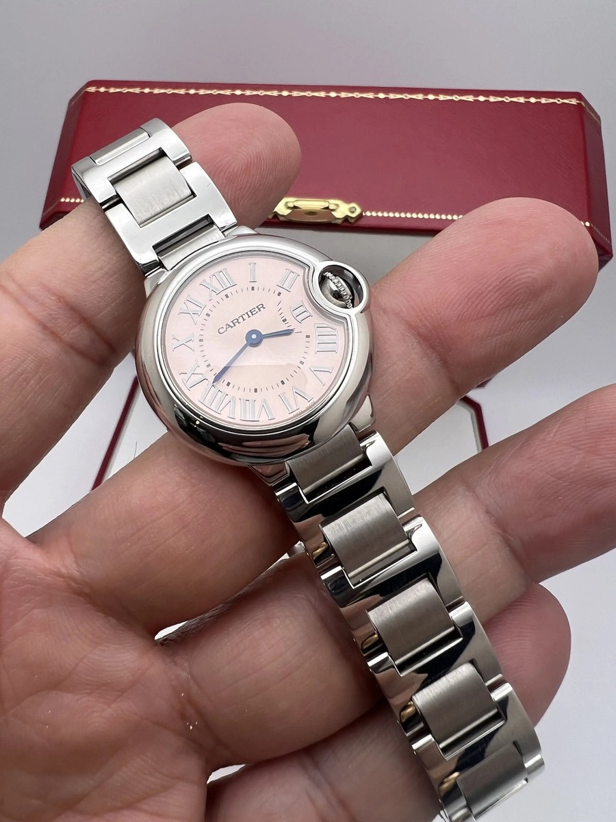 Cartier Ballon Bleu 28mm Pink Dial Box Papers Steel Quartz