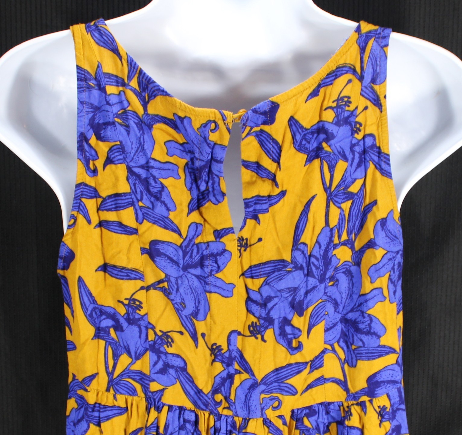 H&M Dress Women's 6 Sleeveless Shift Mustard Yellow & Blue Floral Summer Beach thumbnail 4
