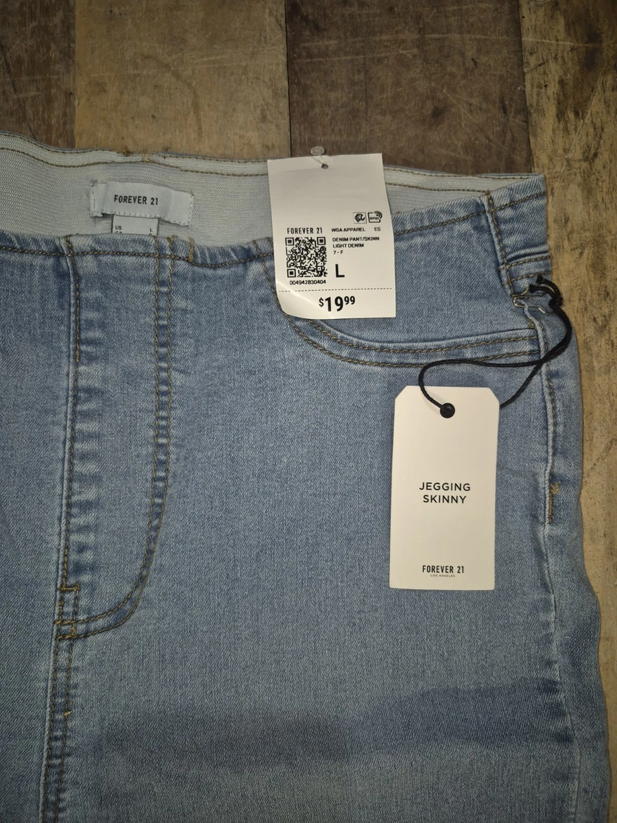 Pantalones de mezclilla para mujer FOREVER 21 ajustados tiro alto lavado ligero elástico L