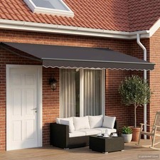 Retractable Awning Anthracite 4x3m Polyester PU Coating Solar LED Manual Outdoor