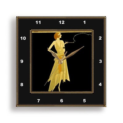 3dRoseLLC DPP39590_3 Wall Clock15 by 15-InchArt DecoLady onBlack withGold Frame