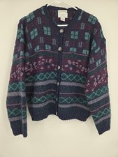 Vintage Christopher Banks Mohair Blend Cardigan Sweater Sz L Hand Embroidered