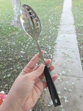 Vintage Ekco Slotted Spoon - Stainless Steel With Black Nylon Handle