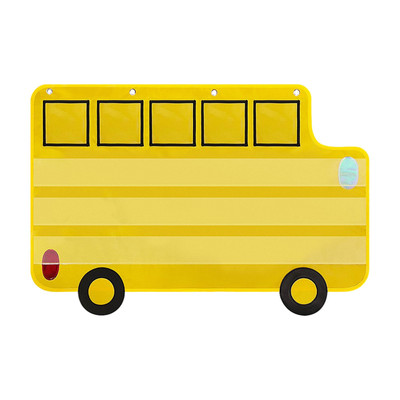 Bus Shaped Word Board Multiple Pockets Classroom Wall Organizer Clear Windows