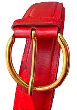 Authentic Vintage GUCCI Red Leather Horsebit “Bombe” belt Size 80/22 SN#037-394